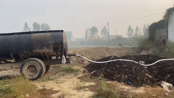Smelly tyre oil is being dumped into potholes Pollution Department merely issuing a warning.