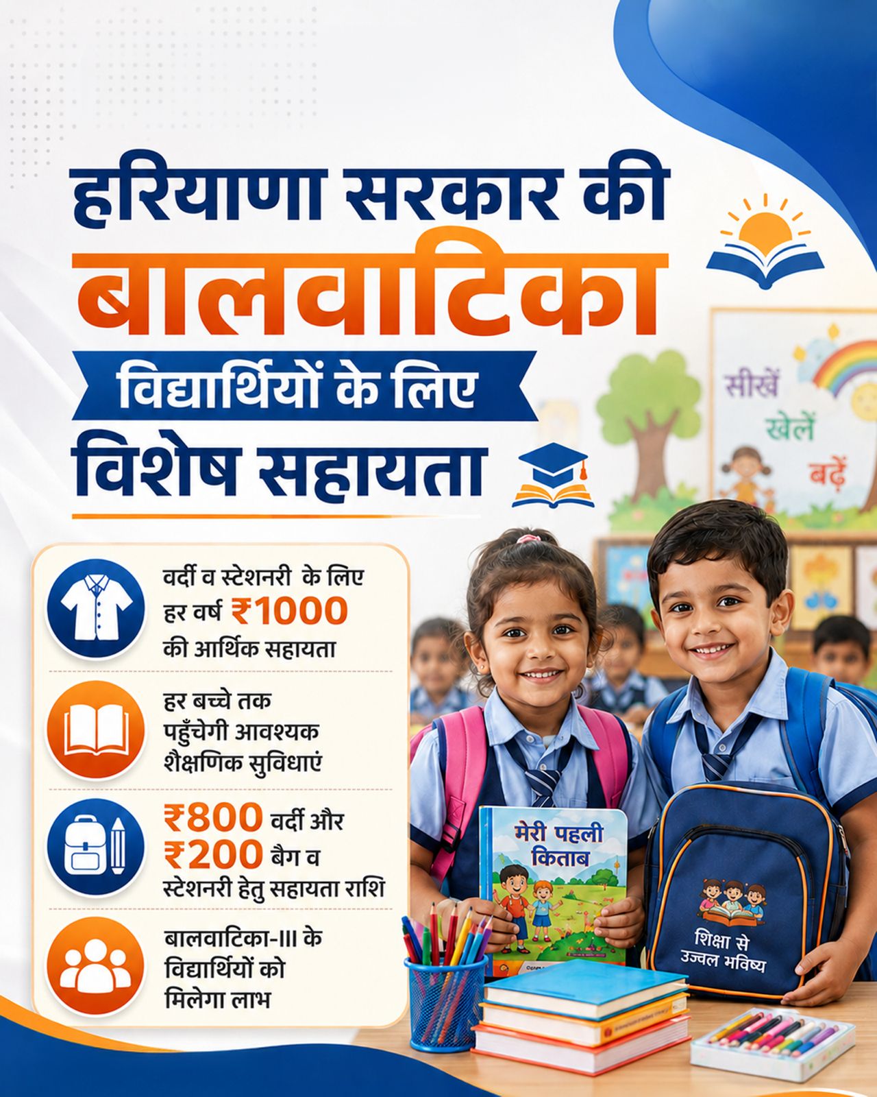 Chief Minister Nayab Singh Saini takes a big step for the bright future of the children, Balvatika children are getting special assistance.