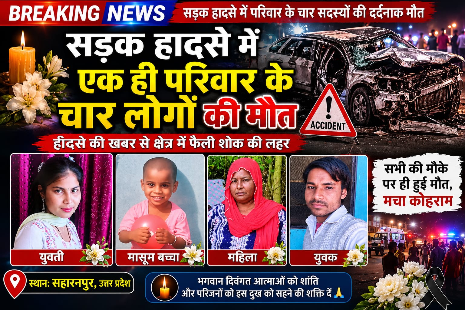 सड़क हादसे ने उजाड़ दिया परिवार, मां, बहन और मासूम बेटी समेत चार की मौत, गांव में पसरा मातम