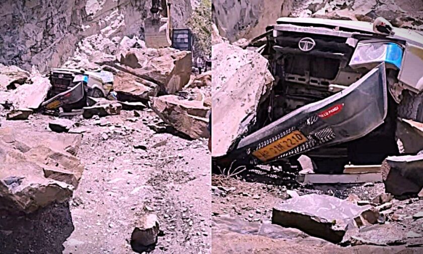 Rock falls on car Chamba accident